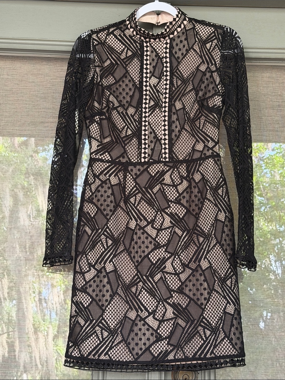 Gianni Bini Black Lace Overlay Dress with Nude Lining